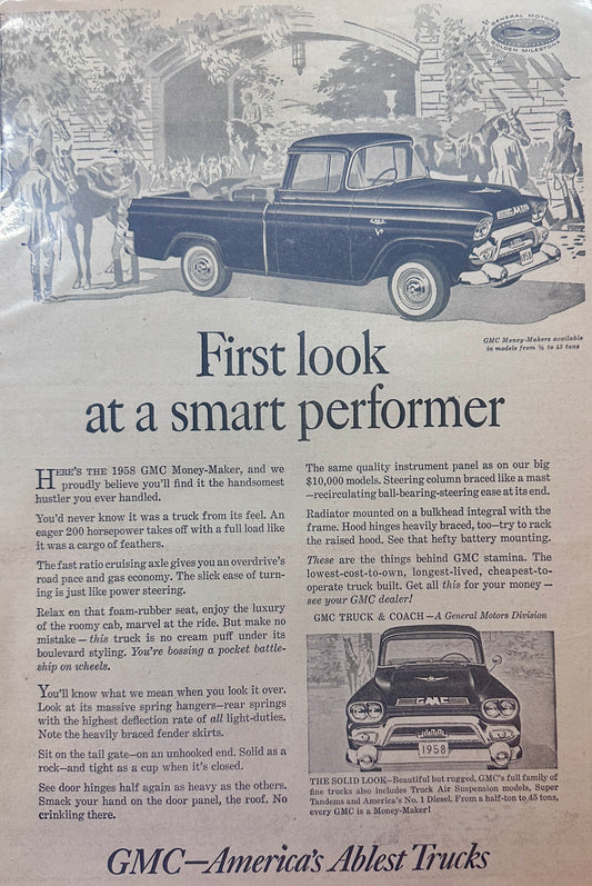 1957  AD for  1958 GMC 100 Money-Maker Pick-up Truck Ad #1258