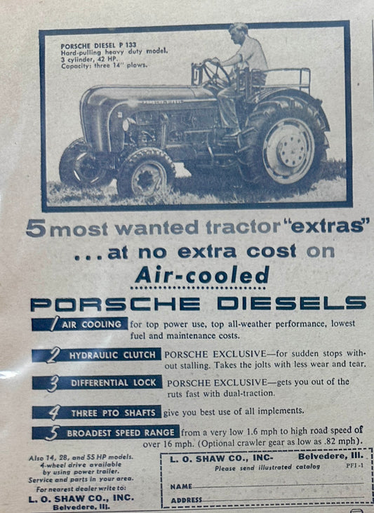 1957 Porsche Diesel Tractor Ad Belvedere, IL Ad #1259