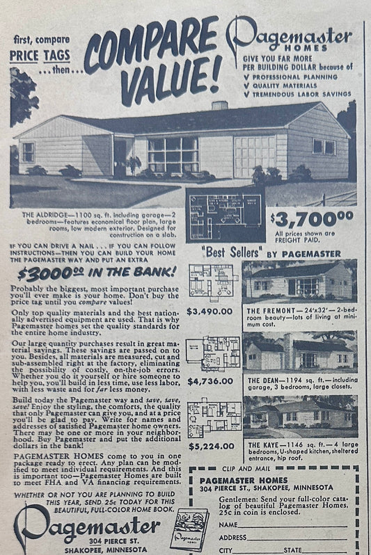 1954 Pagemaster Homes 4 Models Shown Shakopee, MN Ad #1261