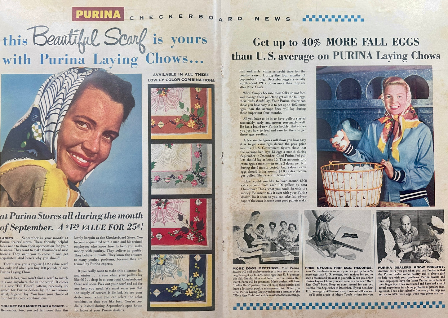 1957 Purina Checkerboard News Double-Sided Centerfold Magazine Ad #1265