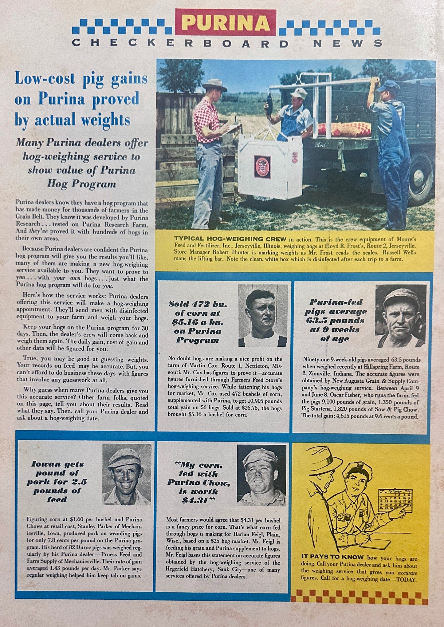 1957 Purina Checkerboard News Double-Sided Centerfold Magazine Ad #1265