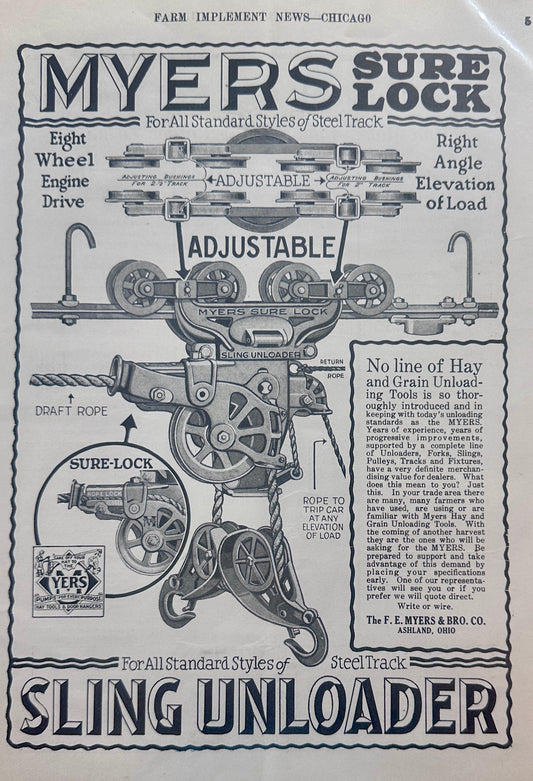 1929 Myers Sure Lock Sling Unloader - Mechanical Genius - Ad #1270