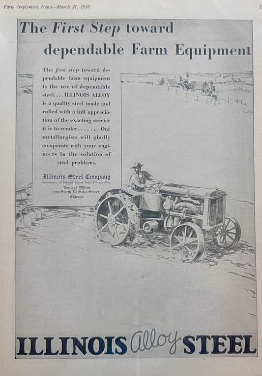 1930 Illinois Alloy Steel - Dependable Farm Equipment - Ad #1275