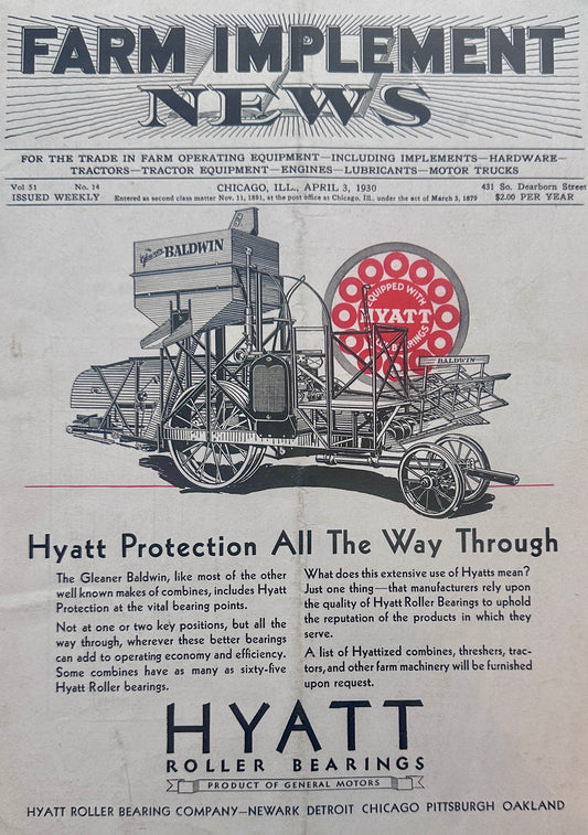 1930 Gleaner Baldwin - Hyatt Roller Bearings - Continental Engines - Ad #1276