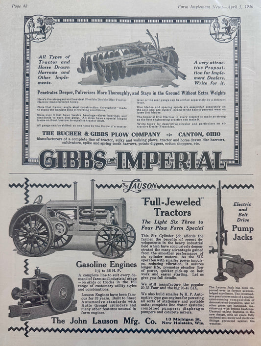1930 Lauson Full Jeweled Tractors Engines and Pump Jacks Ad #1280