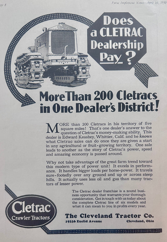 1930 CLETRAC Dealership Recruitment Ad #1284