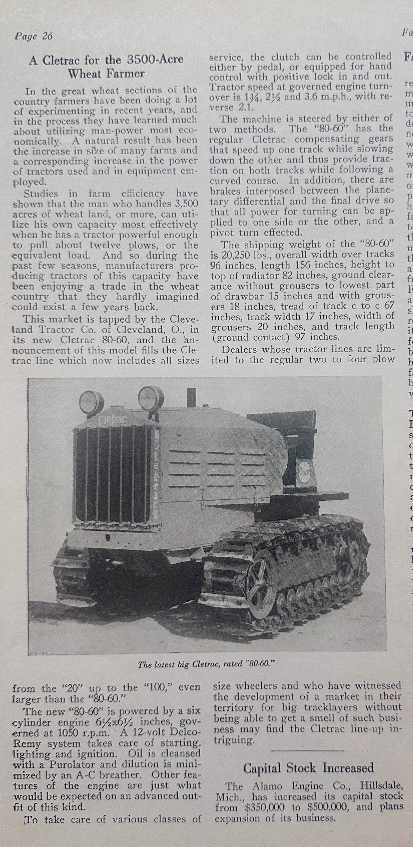 1930 Cleatrac 80-60 Features Article Ad # 1288