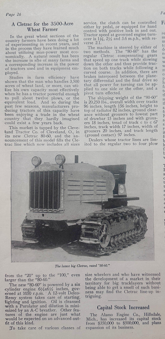 1930 Cleatrac 80-60 Features Article Ad # 1288