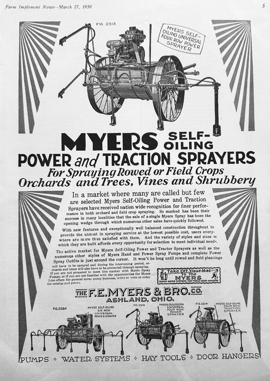 1930 Myers Self-Oiling Power &  Traction Sprayer Ad #1289