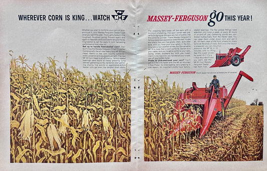 1962 Massey-Ferguson 72 Combine with MF22 Corn head Centerfold Ad #1292