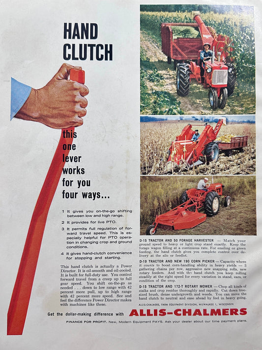 1962 Allis Chalmers Tractors & IMplements - Hand Clutch - Vintage Ad #1297