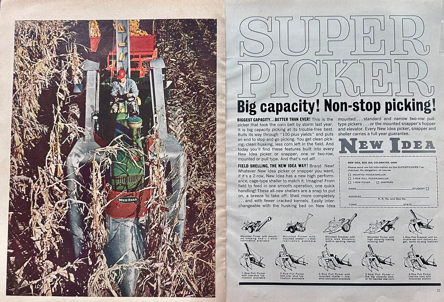 1962 2-Page (3-sdied) New Idean Corn Pickers Ad #1301