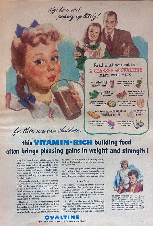 1948 Vitamin-Rich Ovaltine Mastrerpiece Ad of Yesteryear AD #1312