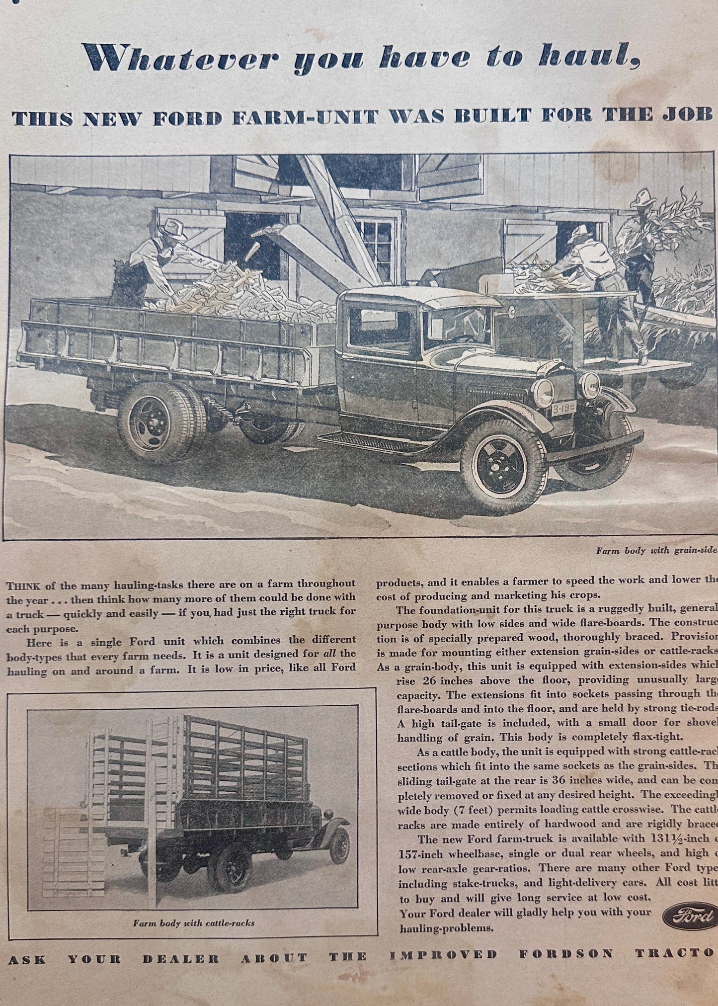 1931 Line of Ford Farm Trucks 2 Body Styles Shown Vintage Ad #1317