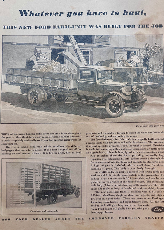 1931 Line of Ford Farm Trucks 2 Body Styles Shown Vintage Ad #1317