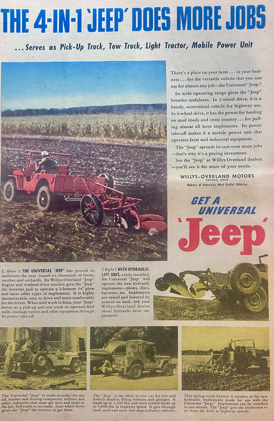 1947 4-In-1 "Jeep" Universal Does More Jobs - Ad #1319