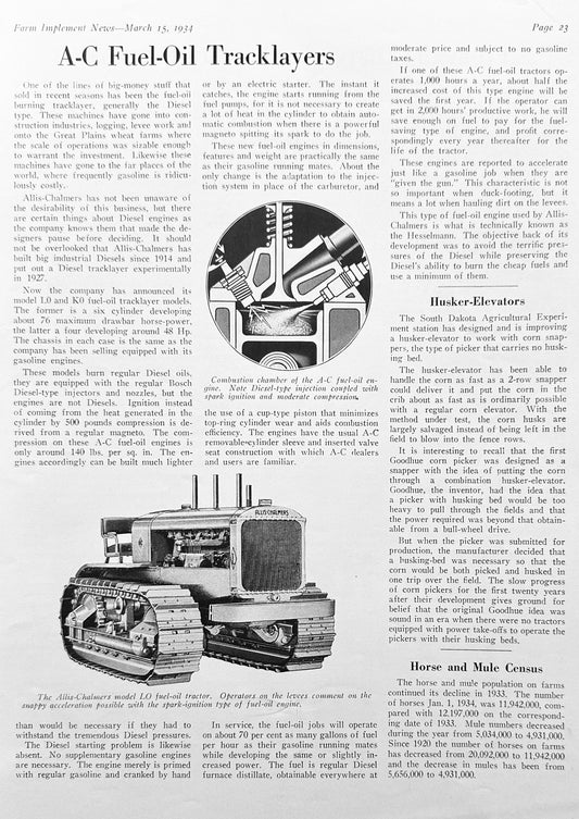 1934 Allis-Chalmers Fuel-Oil Tracklayers - Short Feature Article Ad #1401