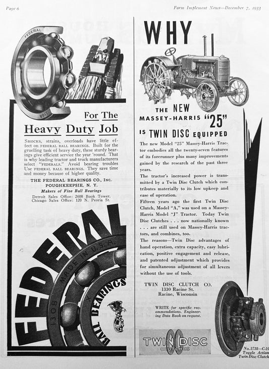 1933 Massey-Harris Model 25 is Twin Disc Equipped Ad #1399