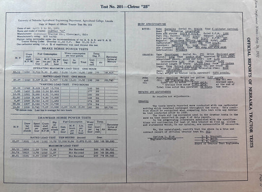 1932 University of Nebraska Tractor Test #201 Cletrac "25" Ad #1371