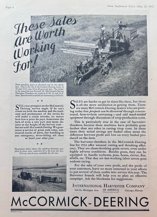 1932 McCormick-Deering These Sales Are Worth Working For! Ad #1372