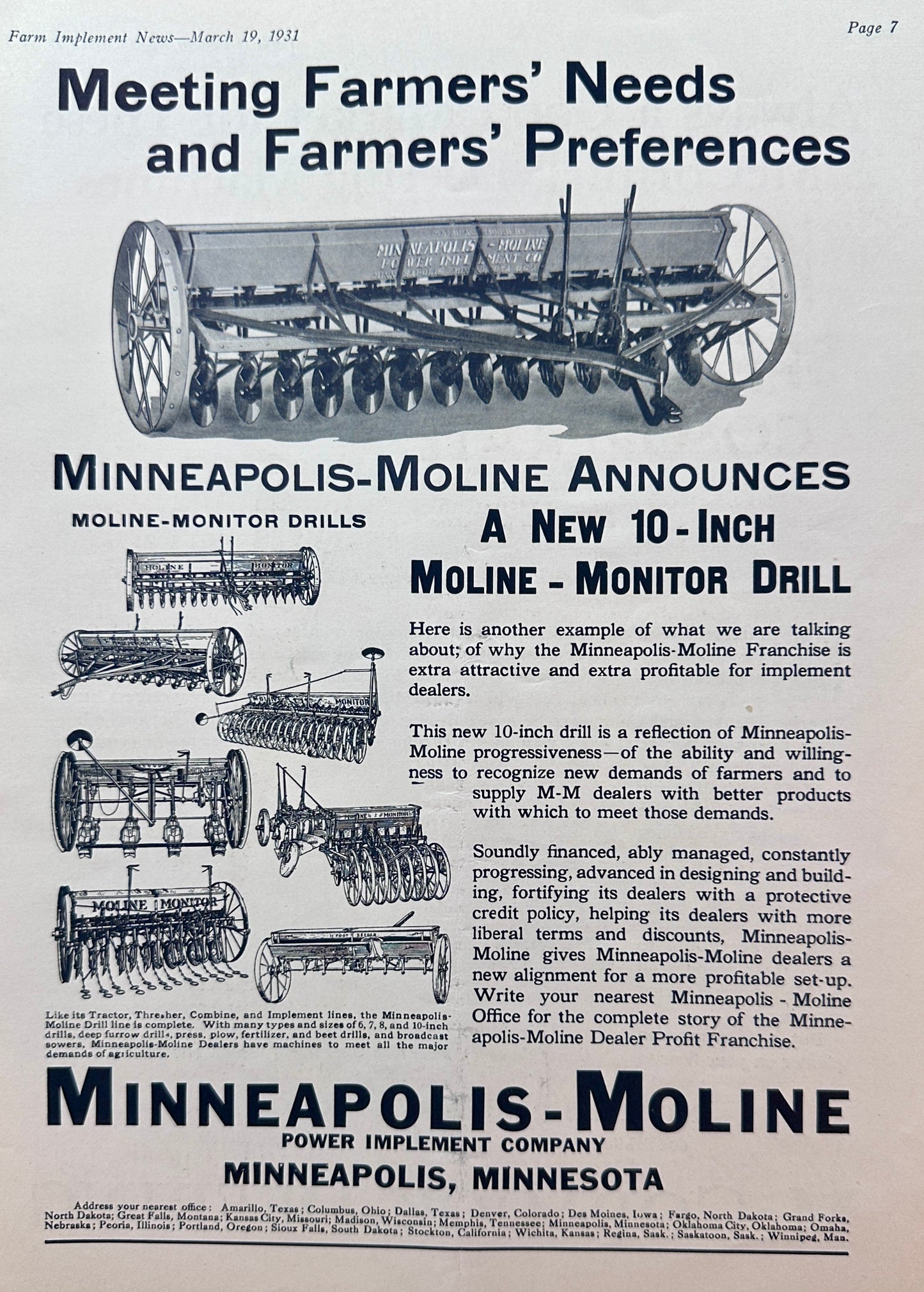 1931 Magazine Page with Dual Farm Ads McCormick-Deering & Minneapolis Moline #1380