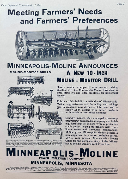 1931 Magazine Page with Dual Farm Ads McCormick-Deering & Minneapolis Moline #1380