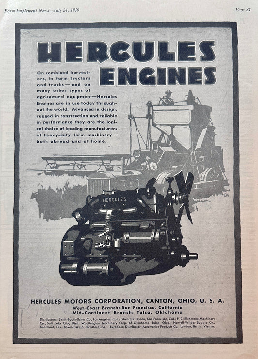 1930 Hercules Engines - For Agricultural Equipment - Ad #1390