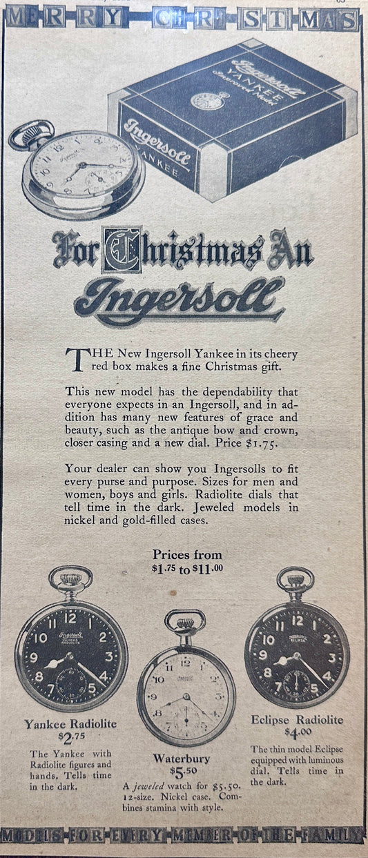1924 Ingersoll Yankee Pocket Watch for Christmas + 3 Other Models #N964