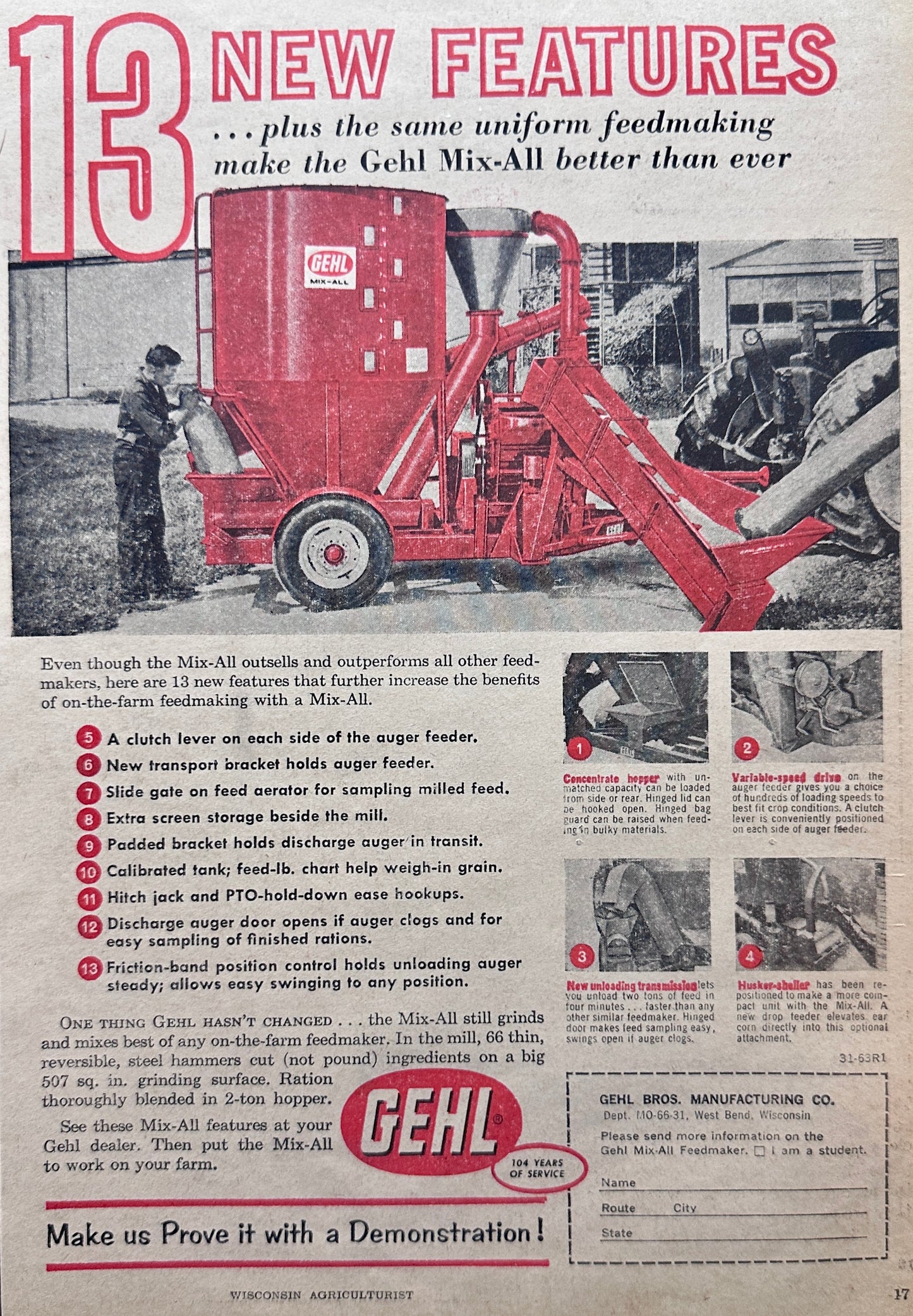1964 13 New Features on Gehl Mix-All Feed-Maker Ad #N966