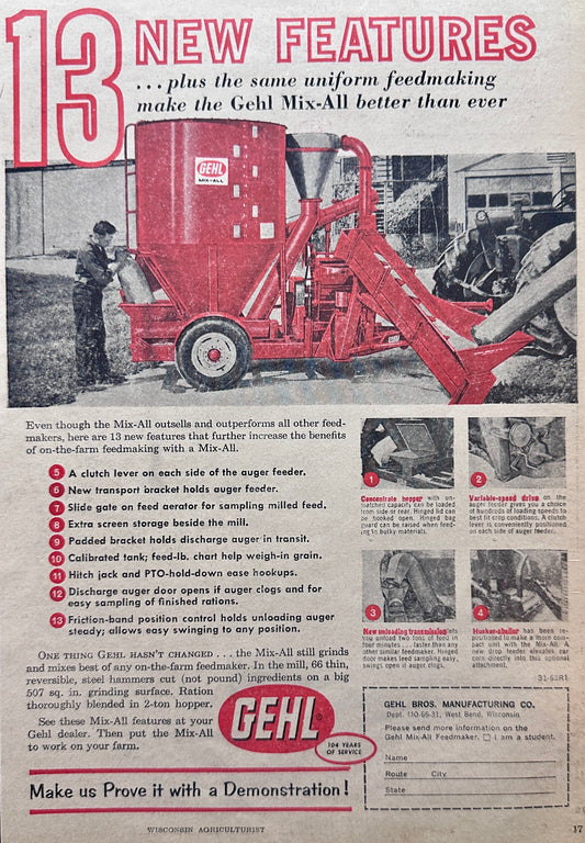 1964 13 New Features on Gehl Mix-All Feed-Maker Ad #N966