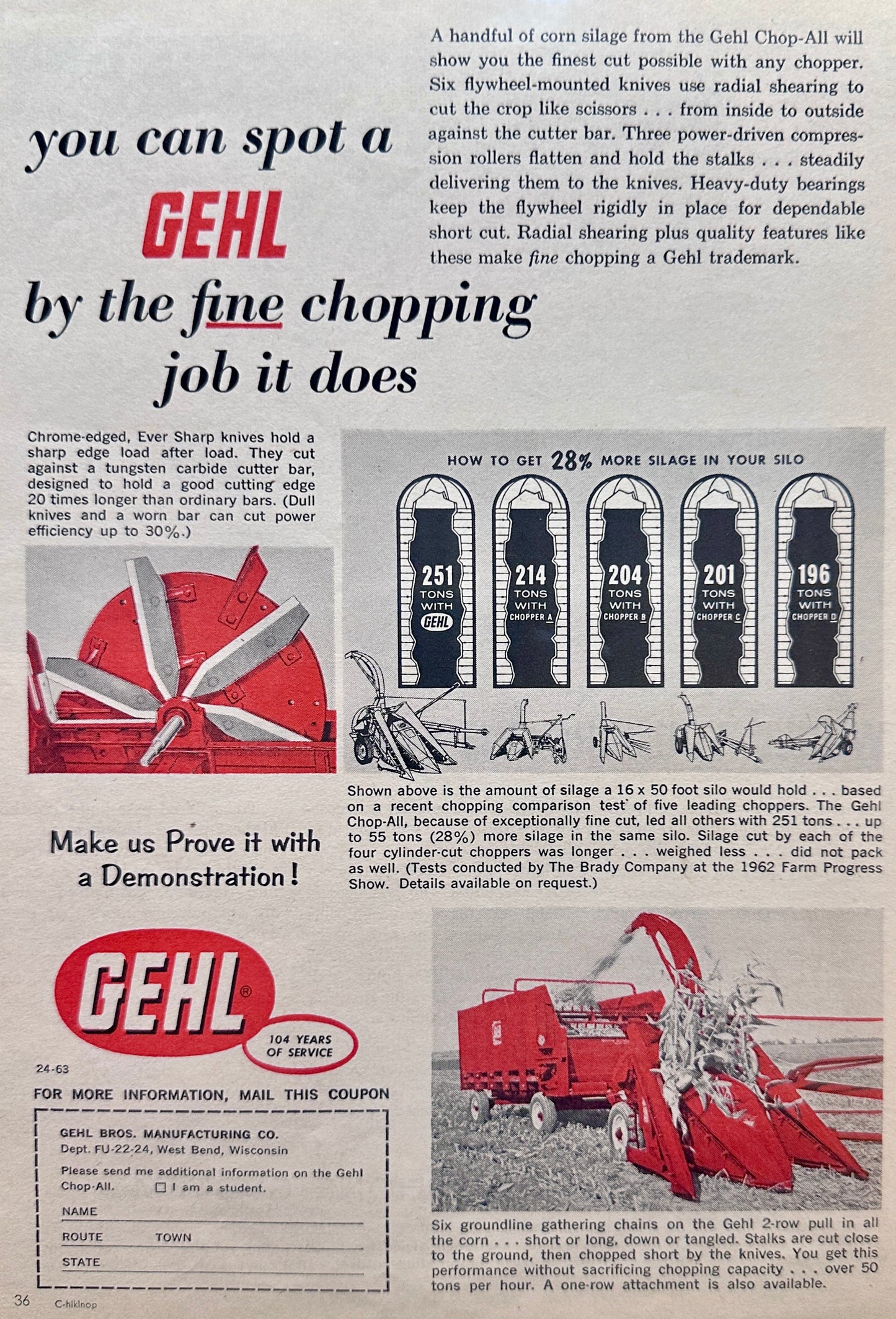 1963 Gehl Chop-All Flywheel Mounted KInives Vintage Ad N968