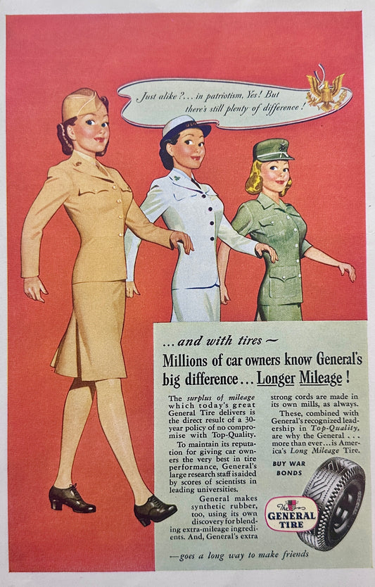 1945 General Tire - Rosie the Riveter Type Ad - MIlitary Service Women N970