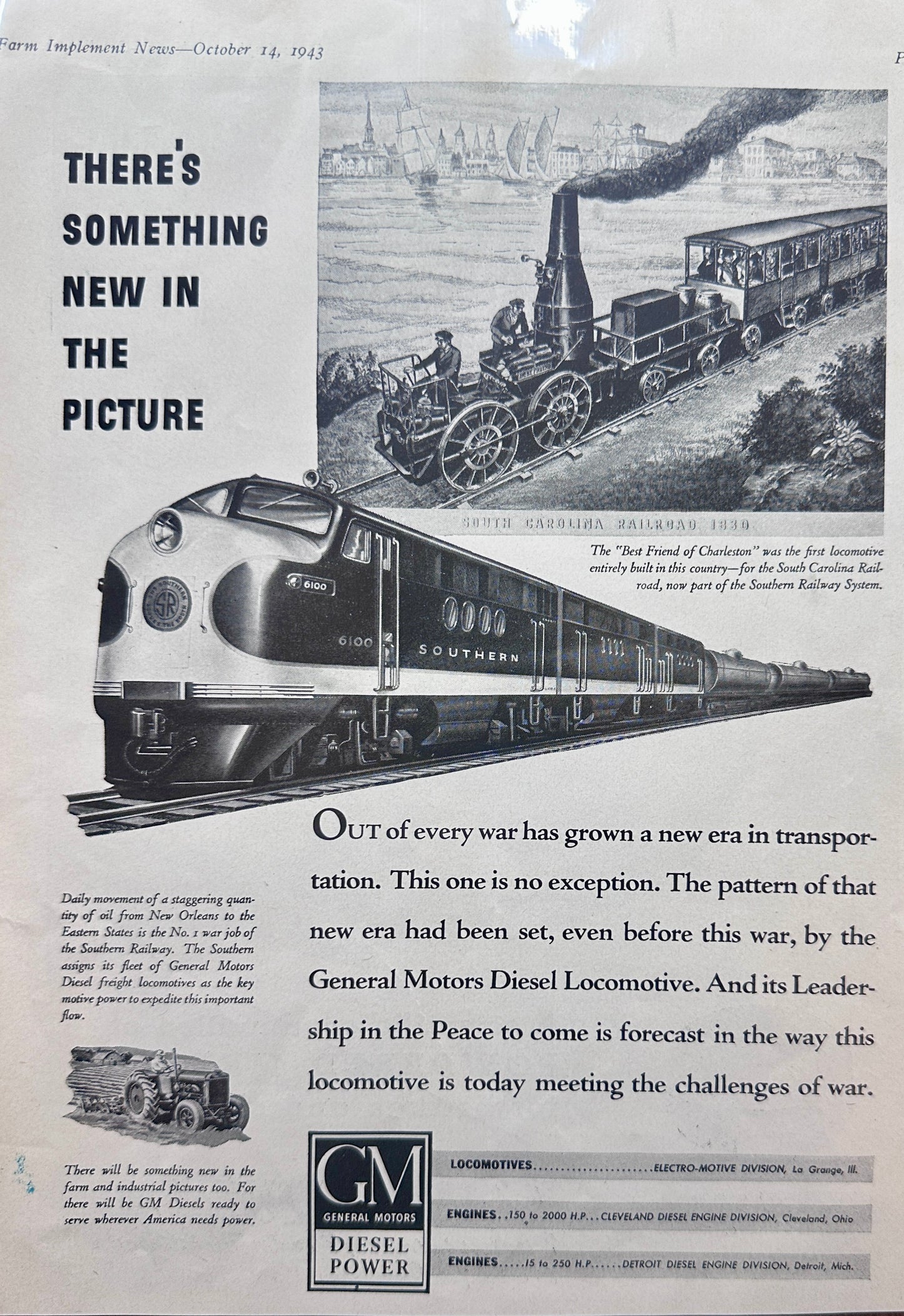 1943 Southern Railway - GM Diesel Locomotive - Charleston Ad #N971