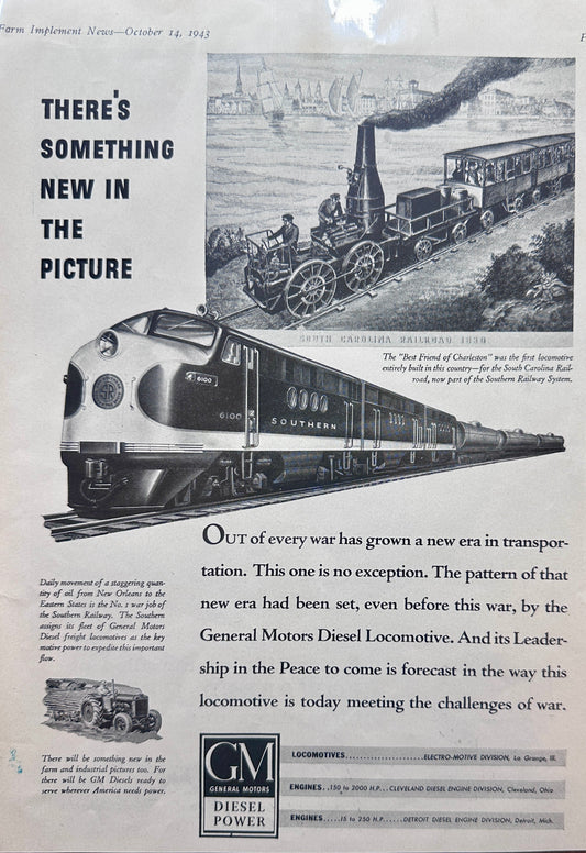 1943 Southern Railway - GM Diesel Locomotive - Charleston Ad #N971