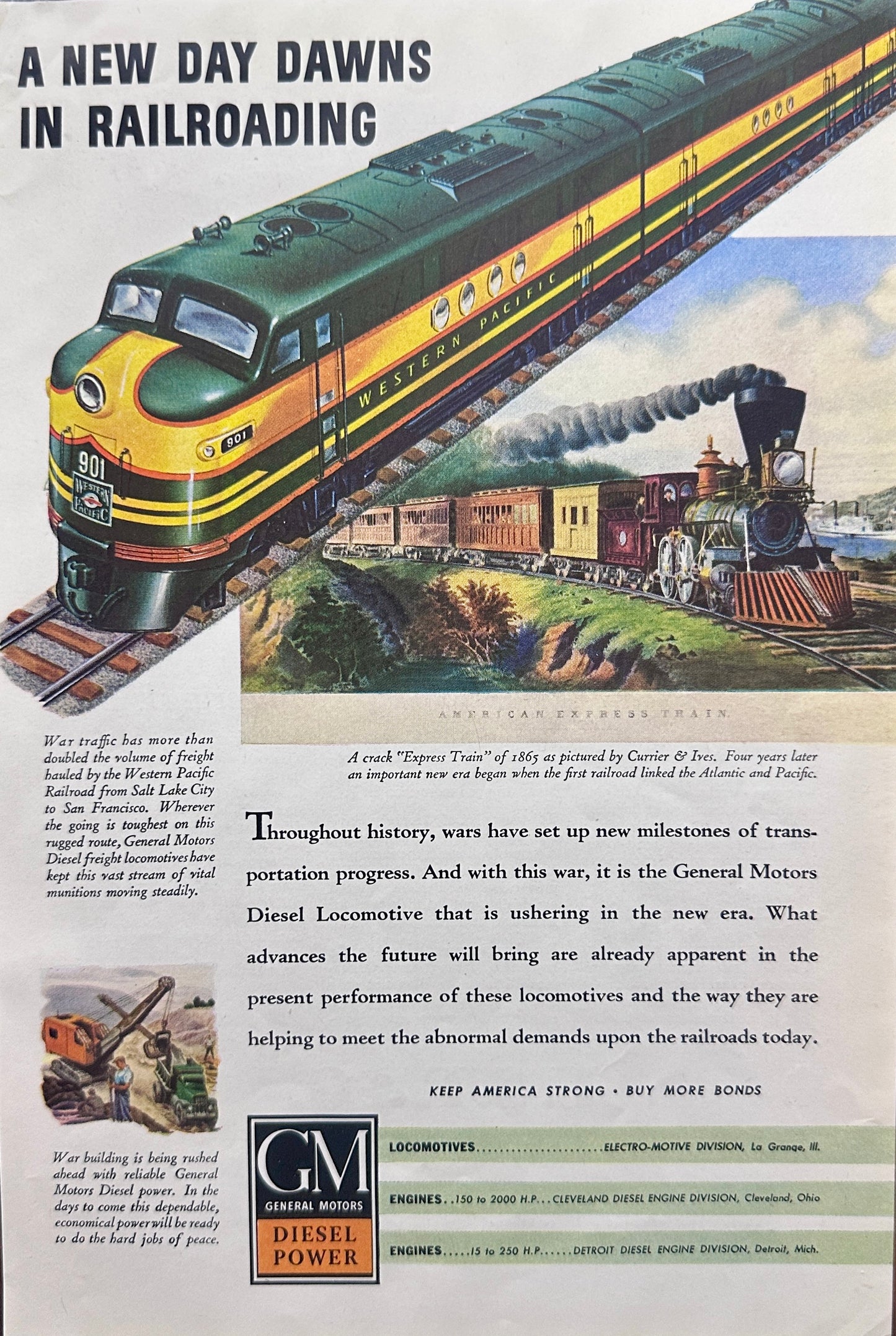 1943 General Motors Locomotive - Western Pacific Railroad Ad #N972