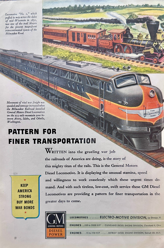 1944 The Milwaukee Road - General Motors Locomotive - Ad #N976