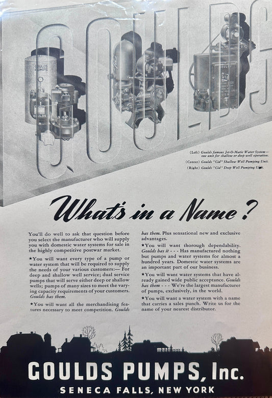 1944 WWII Era Goulds Pumps Inc -What's in a Name? Ad N983