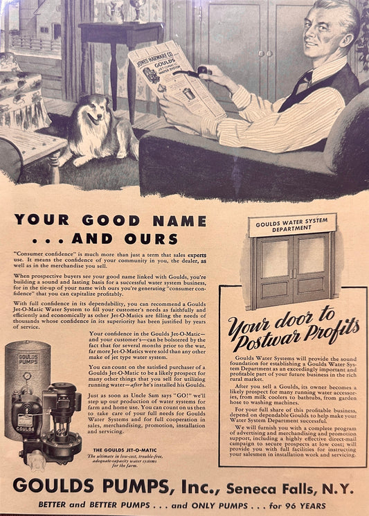1944 Goulds Pumps, Seneca NY Your Good Name & Ours Ad N984