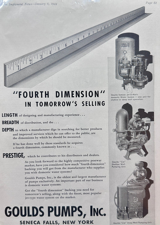 1944 Goulds Pumps Fourth Dimension in Tomorrow's Selling Ad #N988