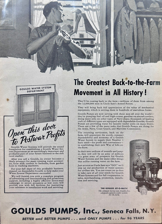 1944 Goulds Pumps - Greatest Back-to-the-Farm Movement Ad #N987
