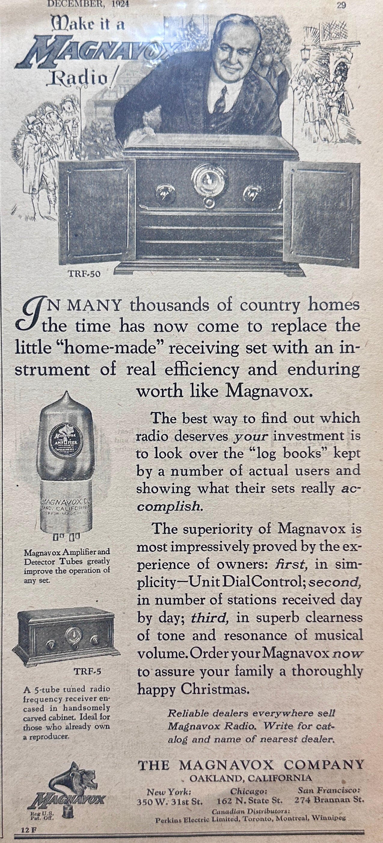 1924 Magnavox TRF-50 & TRF-5 Radio Vintage Ad #N996