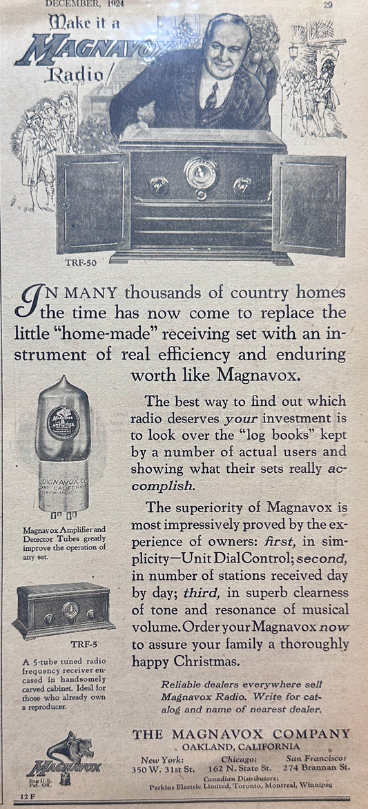 1924 Magnavox TRF-50 & TRF-5 Radio Vintage Ad #N996