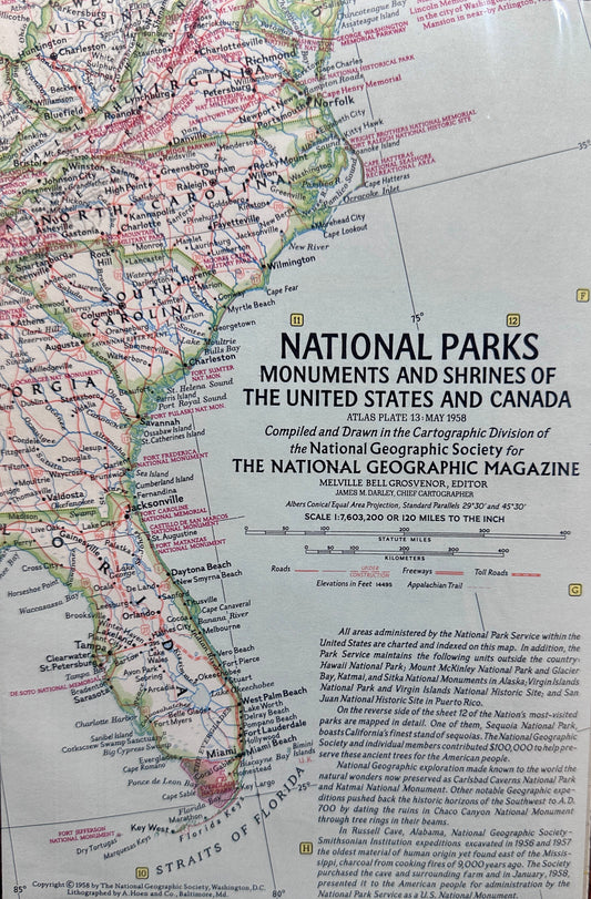 1958 National Geographic Map of the Monuments & Shrines of the US N997