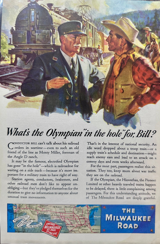 1944 WWII Era The Milwaukee Road Olympian "in the Hole" - Ad #N1000
