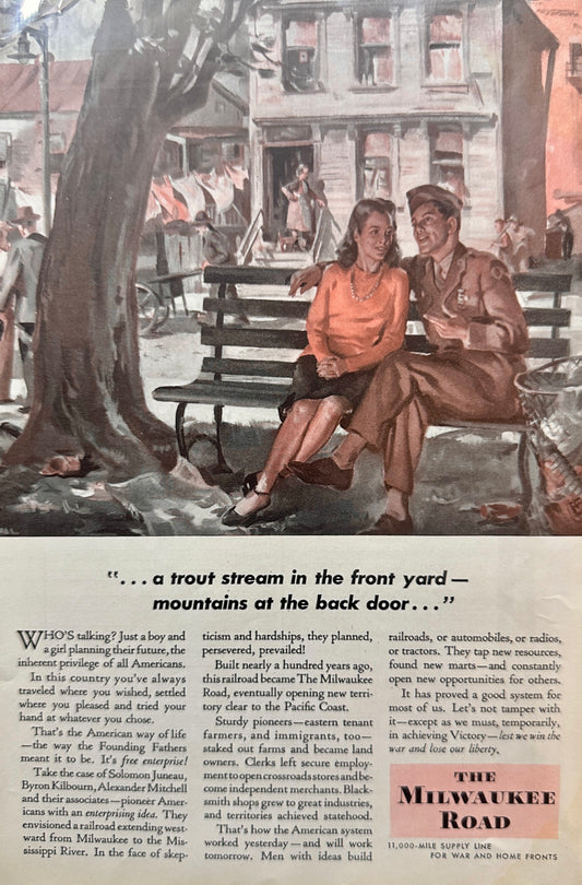 1944 The Milwaukee Road - Back Story of the Railroad's Founding - Ad #N1001