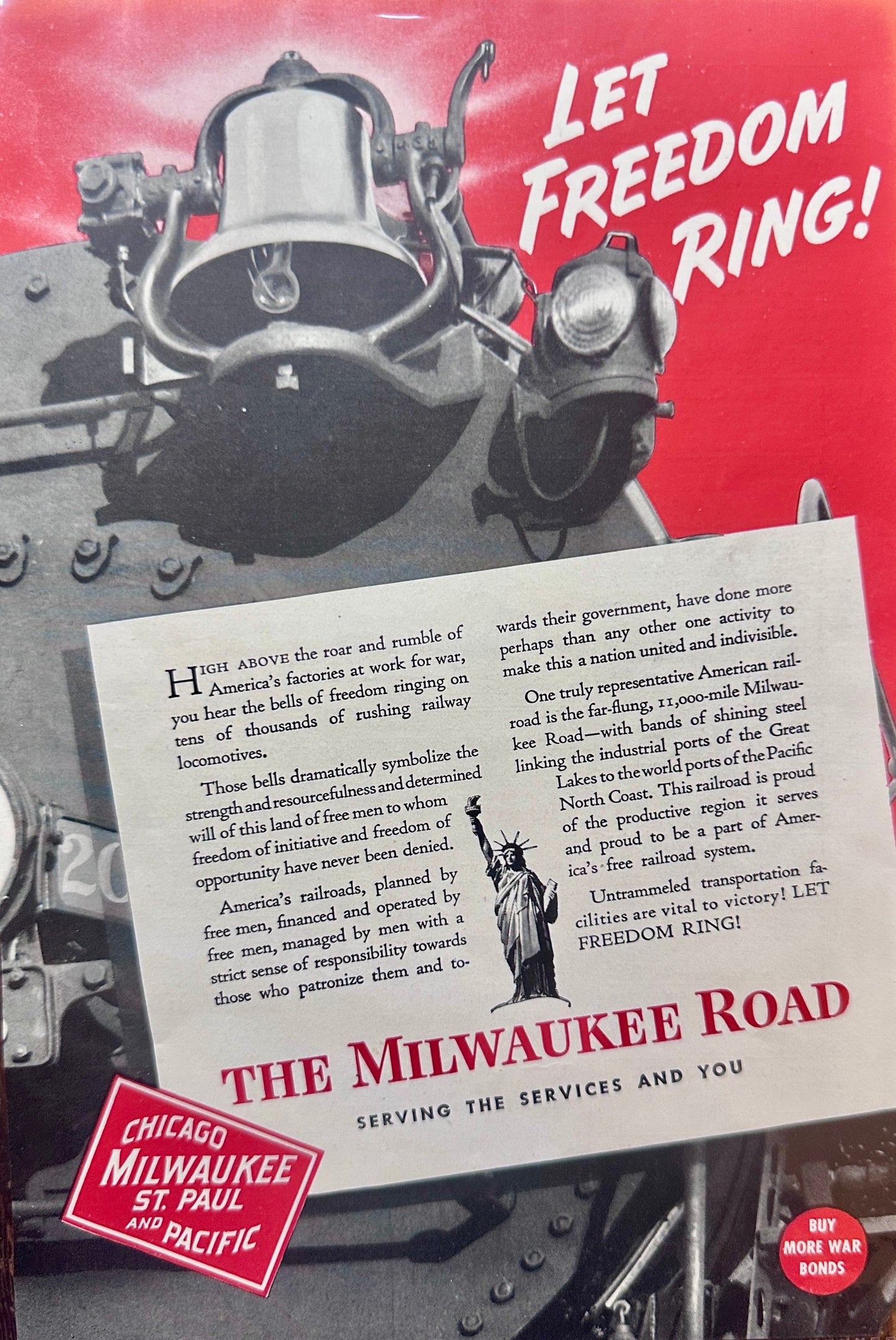 1943 WWII Era The Milwaukee Road - Let Freedom Ring! Ad #N1003