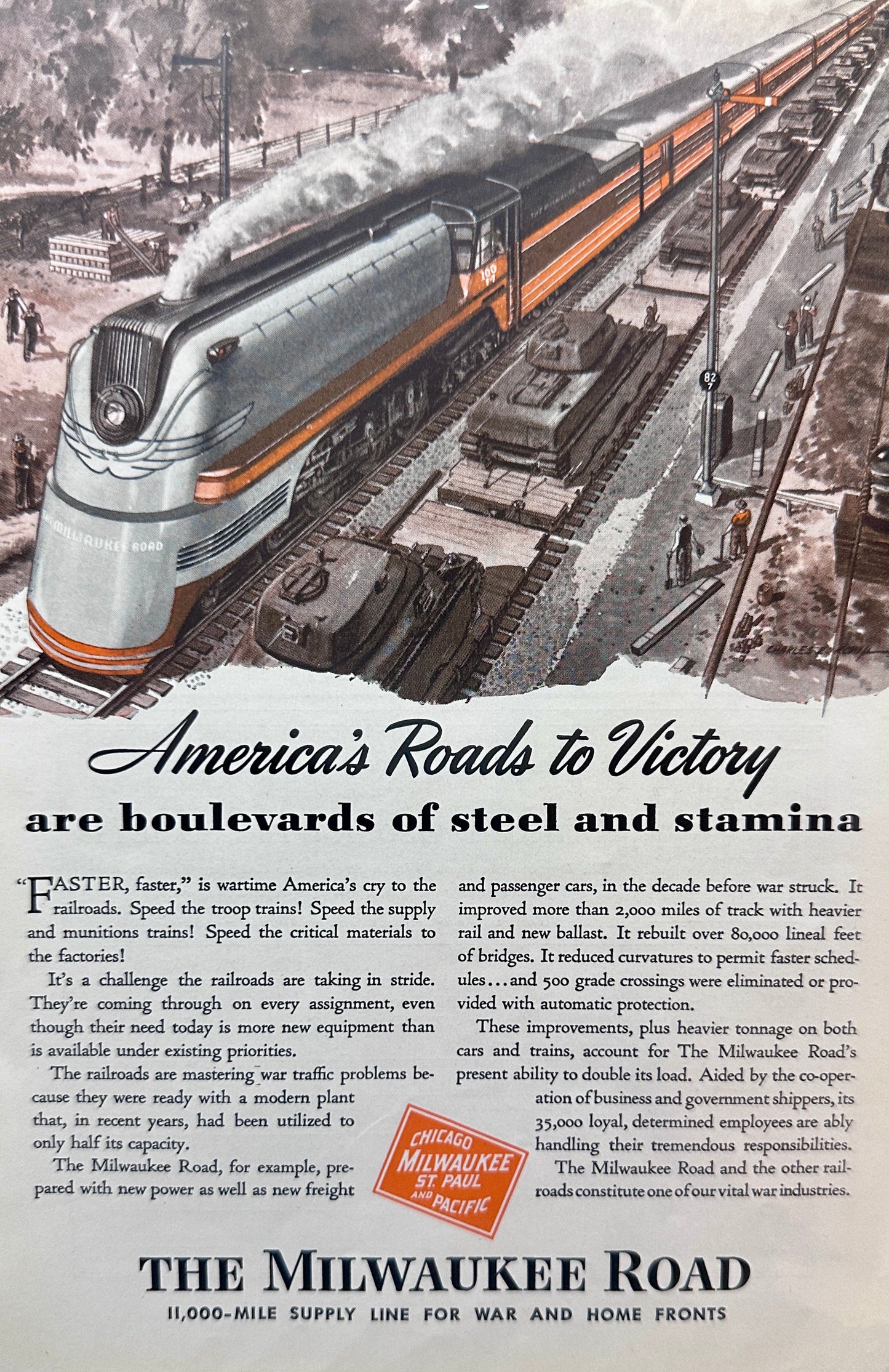 1943 The Milwaukee Road America's Road to Victory Ad #N1005