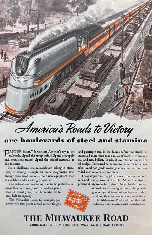 1943 The Milwaukee Road America's Road to Victory Ad #N1005