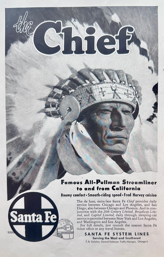 1947 Santa Fe Chief All Pullman Streamliner Ad #N1008