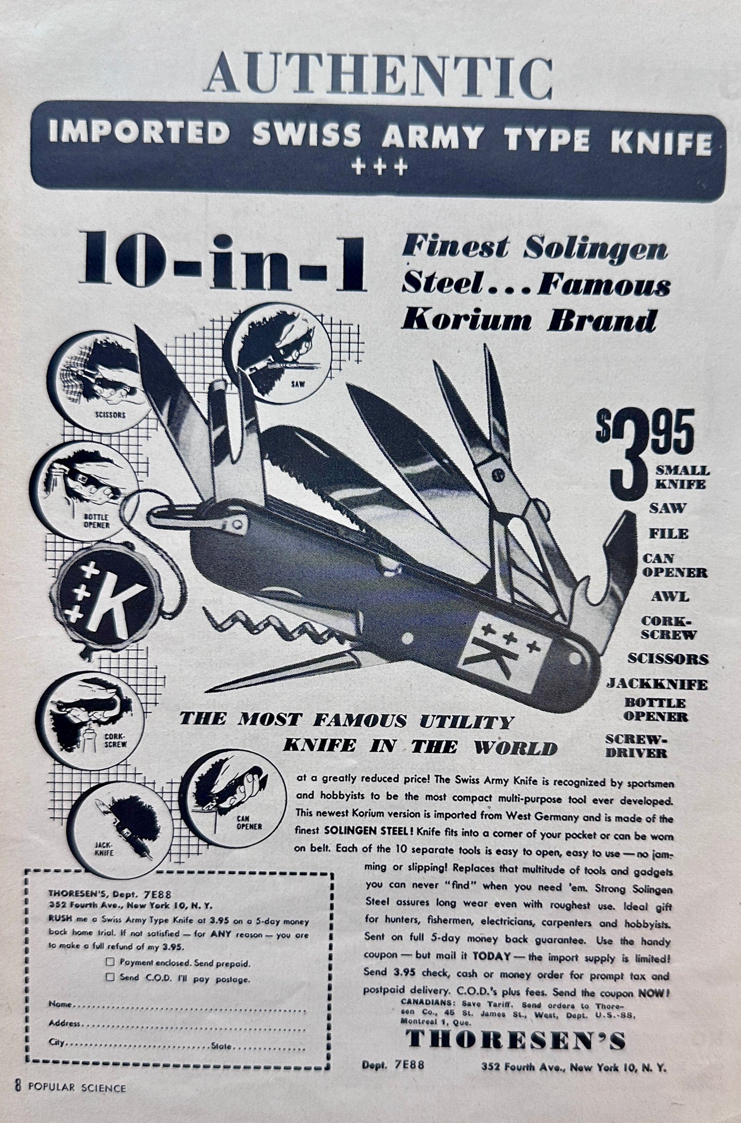 1955 Authentic Swiss Army Pocket Knife Ad #N1009